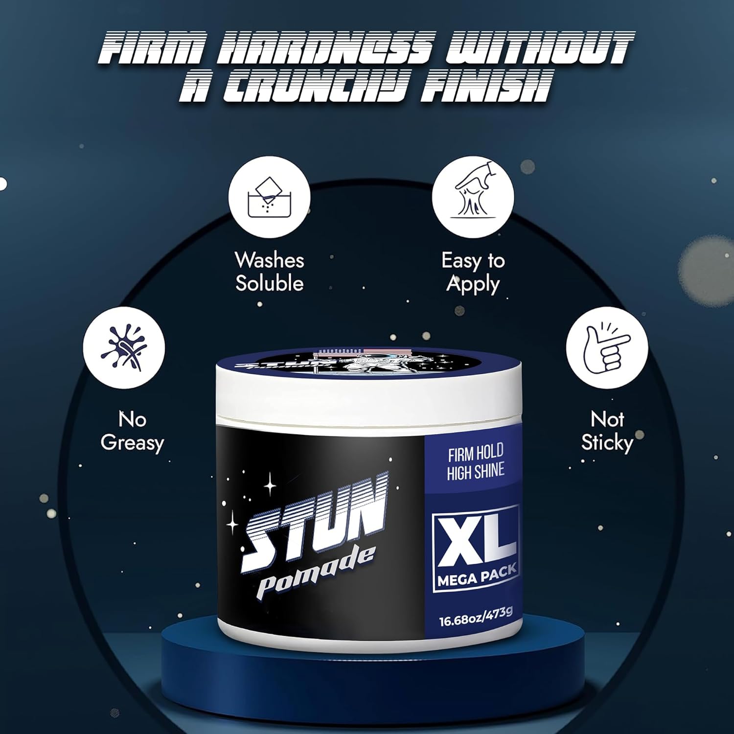STUN Hair Pomade XL – Firm Hold, High Shine, Water-Based 16.7oz - STUN