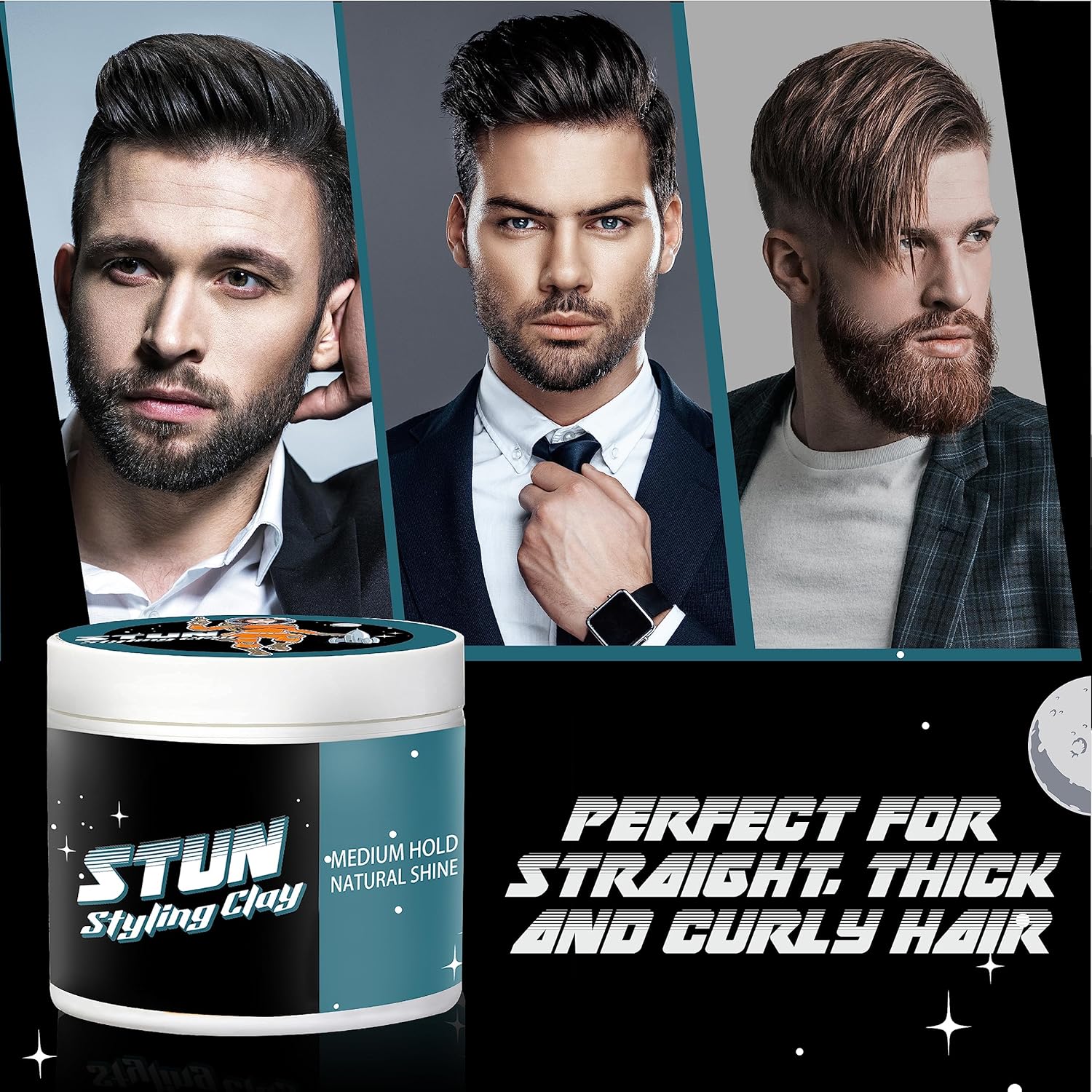 STUN Hair Styling Clay for Men - Medium Hold, Natural Finish (6-Pack) - STUN