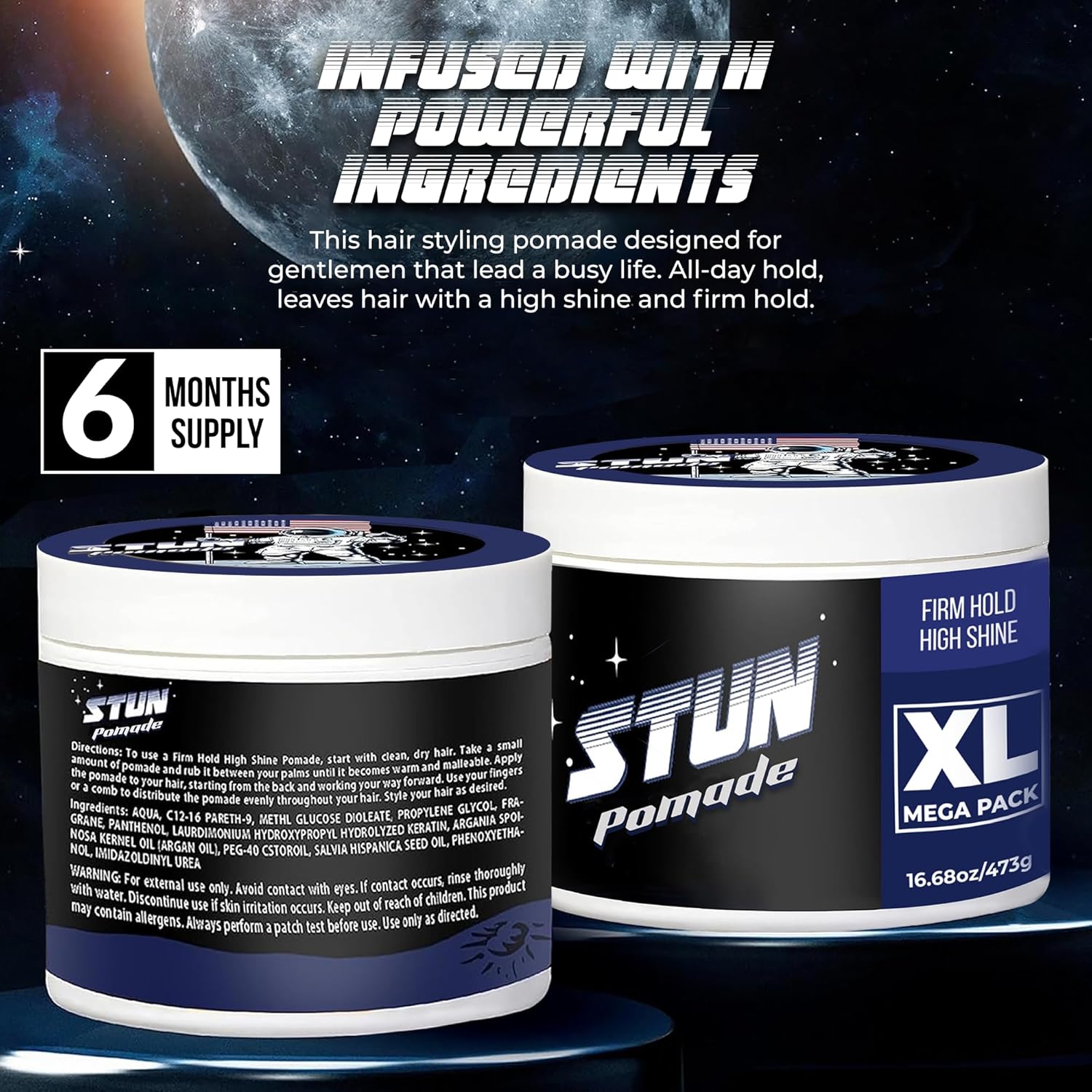STUN Hair Pomade – Firm Hold, High Shine, 05 Oz Jar - STUN